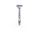 White gold Fancy Blue Emerald  Solitaire Pavé Band with Four-Prong Setting_141