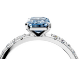 White gold Fancy Blue Emerald  Solitaire Pavé Band with Four-Prong Setting_147