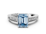 White gold Fancy Blue Emerald  Solitaire Pavé Diamond Milgrain Engagement Ring with Four-Prong Setting_3