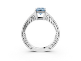 White gold Fancy Blue Emerald  Solitaire Pavé Diamond Milgrain Engagement Ring with Four-Prong Setting_6