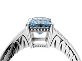 White gold Fancy Blue Emerald  Solitaire Pavé Diamond Milgrain Engagement Ring with Four-Prong Setting_7