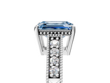 White gold Fancy Blue Emerald  Solitaire Pavé Diamond Milgrain Engagement Ring with Four-Prong Setting_8