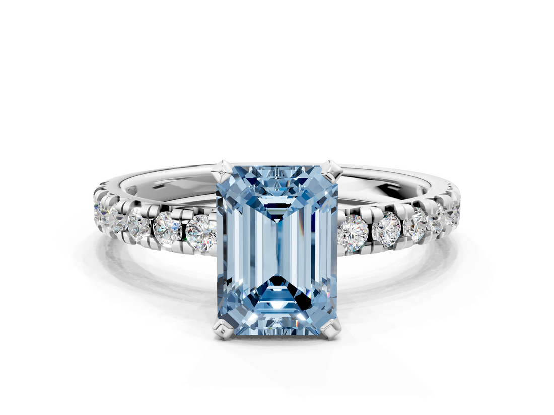 White gold Fancy Blue Emerald  Solitaire Pave Diamond Engagement Ring with Four-Prong Setting_375
