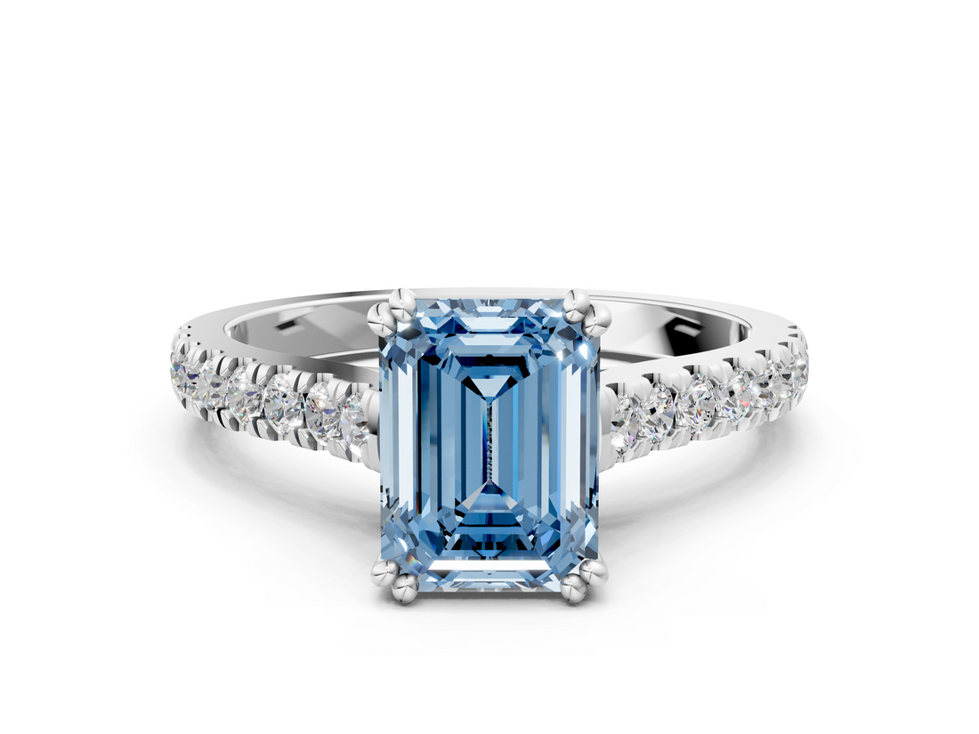 White gold Fancy Blue Emerald  Solitaire Pave Diamond Engagement Ring with Prong Setting_20