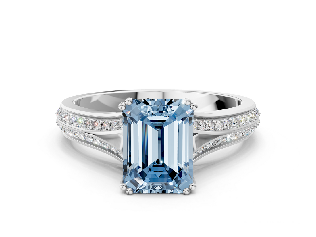 White gold Fancy Blue Emerald  Solitaire Pave Split Shank Engagement Ring with Six-Prong Setting_36