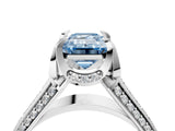 White gold Fancy Blue Emerald  Solitaire Pave Split Shank Ring with Four-Prong Setting_127
