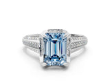 White gold Fancy Blue Emerald  Solitaire Pave Split Shank Ring with Four-Prong Setting_129