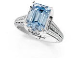 White gold Fancy Blue Emerald  Solitaire Pave Split Shank Ring with Four-Prong Setting_130