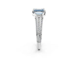 White gold Fancy Blue Emerald  Solitaire Pave Split Shank Ring with Four-Prong Setting_131