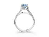 White gold Fancy Blue Emerald  Solitaire Pave Split Shank Ring with Four-Prong Setting_132