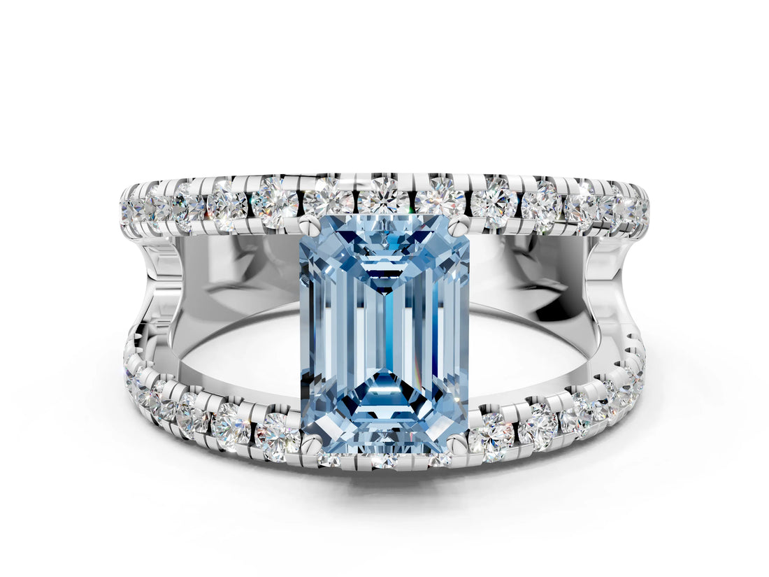 White gold Fancy Blue Emerald  Solitaire Split Shank Pave Diamond Ring_48