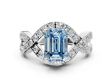 White gold Fancy Blue Emerald  Solitaire Twist Band Pavé Diamond Engagement Ring_32
