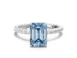 White gold Fancy Blue Emerald  Solitaire Twist Band Ring with Four-Prong Setting_15