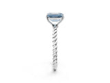 White gold Fancy Blue Emerald  Solitaire Twist Band Ring with Four-Prong Setting_17
