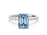 White gold Fancy Blue Emerald  Solitaire Twist Band Ring with Four-Prong Setting_175