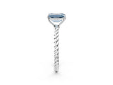 White gold Fancy Blue Emerald  Solitaire Twist Band Ring with Four-Prong Setting_177