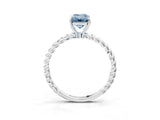 White gold Fancy Blue Emerald  Solitaire Twist Band Ring with Four-Prong Setting_18