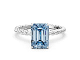 White gold Fancy Blue Emerald  Solitaire Twist Band Ring with Four-Prong Setting_48
