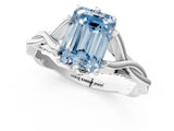 White gold Fancy Blue Emerald  Solitaire Twist Band Six-Prong Setting 1