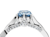 White gold Fancy Blue Emerald  Solitaire Twist Band Six-Prong Setting 4