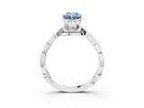 White gold Fancy Blue Emerald  Solitaire Twist Band with Leaf Prong Setting 4
