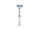 White gold Fancy Blue Emerald  Solitaire Twist Band with Pavé Diamonds and Four-Prong Setting_80