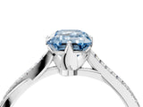 White gold Fancy Blue Emerald  Solitaire Twist Band with Pavé Diamonds and Four-Prong Setting_82