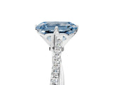 White gold Fancy Blue Emerald  Solitaire Twist Band with Pavé Diamonds and Four-Prong Setting_83