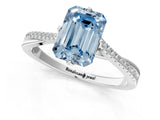 White gold Fancy Blue Emerald  Solitaire Twist Band with Pavé Diamonds and Four-Prong Setting_83
