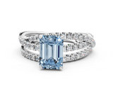 White gold Fancy Blue Emerald  Solitaire Twist Band with Pavé Setting and Four-Prong Setting_108