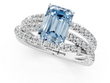 White gold Fancy Blue Emerald  Solitaire Twist Band with Pavé Setting and Four-Prong Setting_109