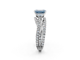 White gold Fancy Blue Emerald  Solitaire Twist Band with Pavé Setting and Four-Prong Setting_110