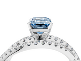 White gold Fancy Blue Emerald  Solitaire Twist Band with Pavé Setting and Four-Prong Setting_119