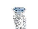 White gold Fancy Blue Emerald  Solitaire Twist Band with Pavé Setting and Four-Prong Setting_120