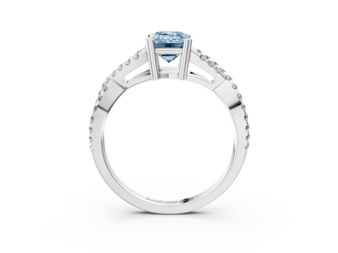 White gold Fancy Blue Emerald  Solitaire Twist Band with Pavé Setting and Four-Prong Setting_37