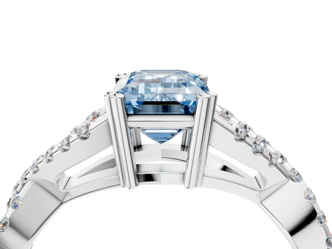 White gold Fancy Blue Emerald  Solitaire Twist Band with Pavé Setting and Four-Prong Setting_38