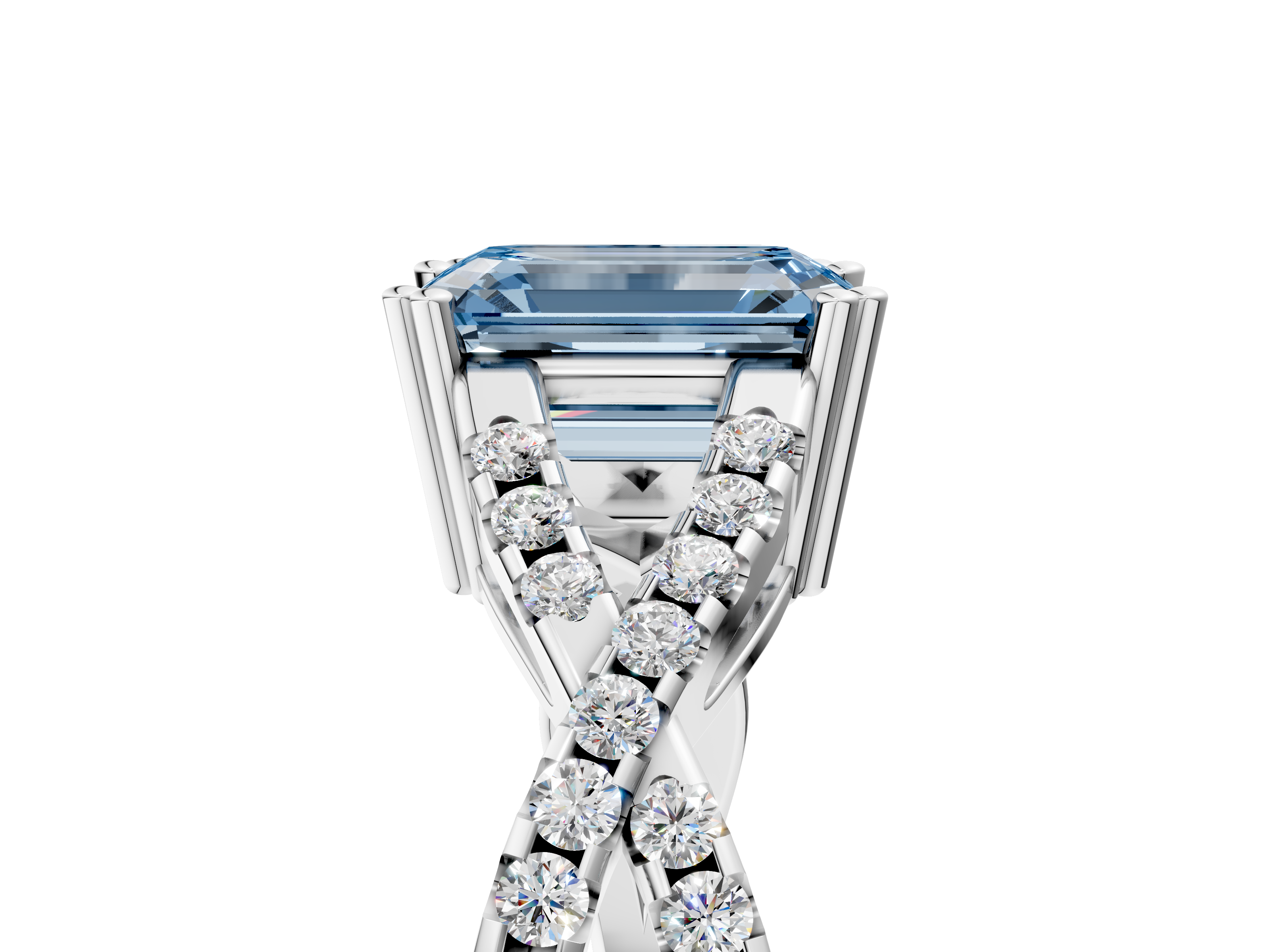 White gold Fancy Blue Emerald  Solitaire Twist Band with Pavé Setting and Four-Prong Setting_39