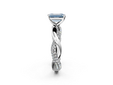 White gold Fancy Blue Emerald  Solitaire Twist Band with Pave Prong Setting_49