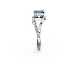 White gold Fancy Blue Emerald  Solitaire Twist Band with Pave Set Diamonds and Four-Prong Setting_106