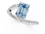White gold Fancy Blue Emerald  Solitaire Twist Band with Pave Set Diamonds and Four-Prong Setting_109