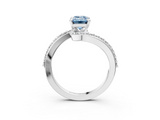 White gold Fancy Blue Emerald  Solitaire Twist Band with Pave Set Diamonds and Four-Prong Setting_111