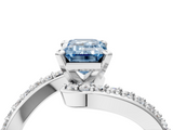 White gold Fancy Blue Emerald  Solitaire Twist Band with Pave Set Diamonds and Four-Prong Setting_112