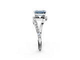 White gold Fancy Blue Emerald  Solitaire Twist Band with Pave Set Diamonds and Four-Prong Setting_123