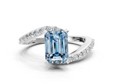 White gold Fancy Blue Emerald  Solitaire Twist Band with Pave Set Diamonds and Four-Prong Setting_124
