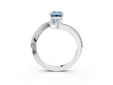 White gold Fancy Blue Emerald  Solitaire Twist Band with Pave Set Diamonds and Four-Prong Setting_127