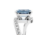 White gold Fancy Blue Emerald  Solitaire Twist Band with Pave Set Diamonds and Four-Prong Setting_129
