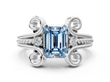 White gold Fancy Blue Emerald  Solitaire Twisted Band Scroll Prong Ring_3