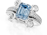 White gold Fancy Blue Emerald  Solitaire Twisted Band Scroll Prong Ring_4