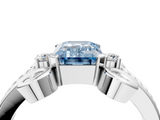 White gold Fancy Blue Emerald  Solitaire Twisted Band Scroll Prong Ring_7