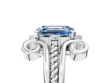 White gold Fancy Blue Emerald  Solitaire Twisted Band Scroll Prong Ring_8